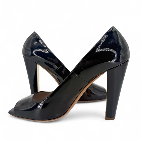 CHANEL Black Patent Leather Gold CC Logo Open Square Toe Pumps Size EU40… - Picture 5 of 15